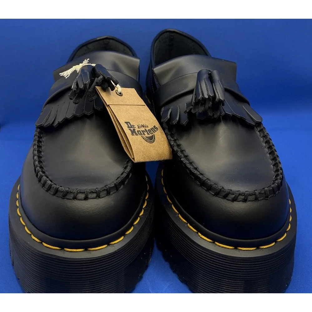 Dr. Martens Adrian Quad Size 10 Mens Black Yellow Stitch Platform Shoes